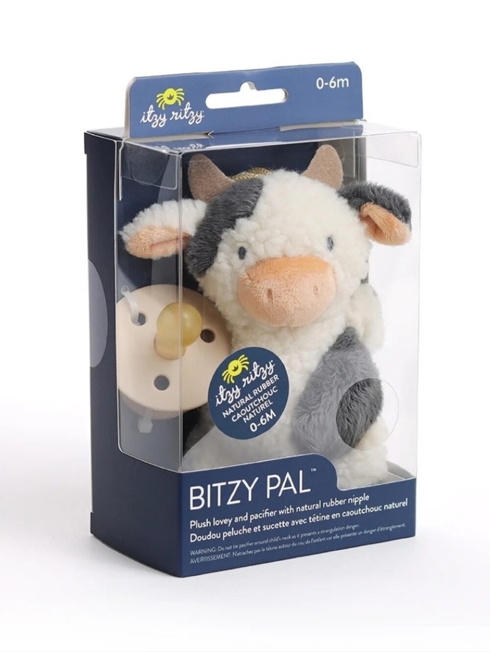 Itzy Ritzy Bitzy Pal Cow Pacifier Holder in White, Gray & Peach